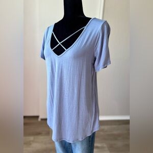 MTS Light Blue Crisscross V-Neck Tee